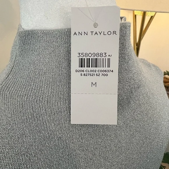 NWT Ann Taylor Silver Mock Neck Top - Picture 2 of 5